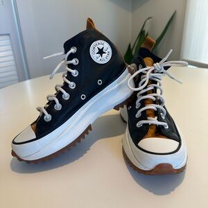 Converse Run Star Hike Hi Platform Black Saffron Leather Size 6